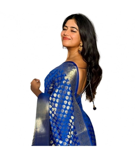 Women's Silk Printed Saree With Unstitched Blouse 5.5Mtr (Royal Blue)