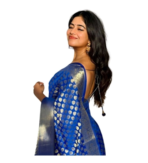 Women's Silk Printed Saree With Unstitched Blouse 5.5Mtr (Royal Blue)