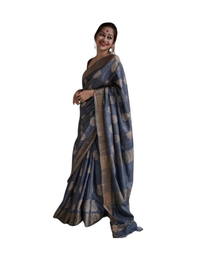 Women's Silk Printed Saree With Unstitched Blouse 5.5Mtr (Grey)