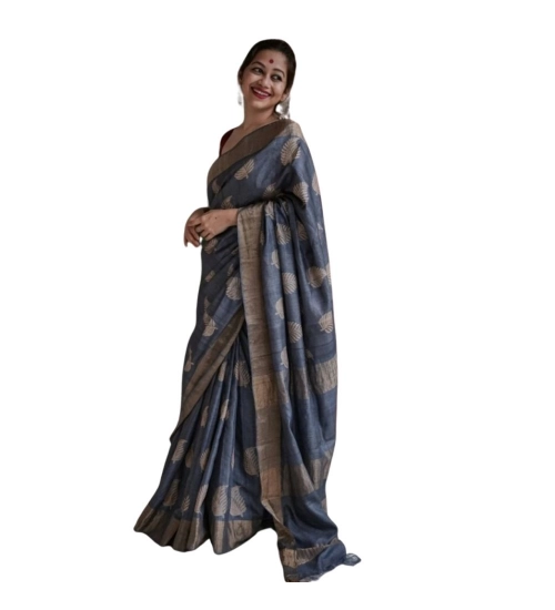 Women's Silk Printed Saree With Unstitched Blouse 5.5Mtr (Grey)