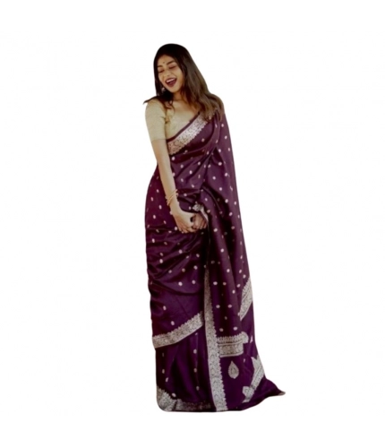 Women's Cotton  Printed Saree With Unstitched Blouse 5.5Mtr (Purple)