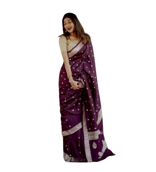 Women's Cotton  Printed Saree With Unstitched Blouse 5.5Mtr (Purple)