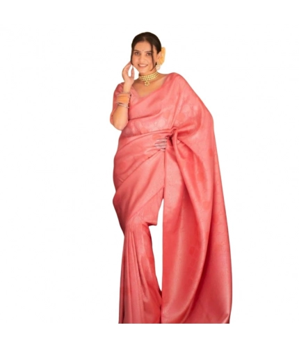 Women's Silk Printed Saree With Unstitched Blouse 5.5Mtr (Pink)