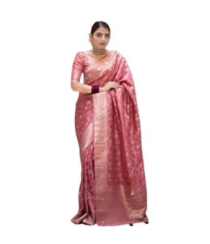 Women's Silk Printed Saree With Unstitched Blouse 5.5Mtr (Peach)