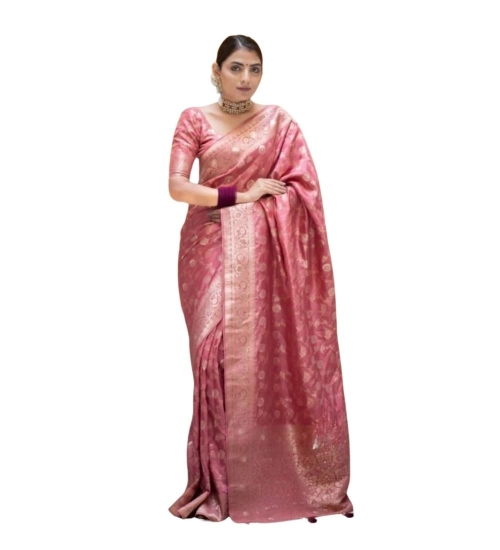 Women's Silk Printed Saree With Unstitched Blouse 5.5Mtr (Peach)
