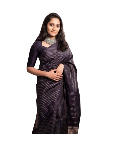 Women's Silk Printed Saree With Unstitched Blouse 5.5Mtr (Black)