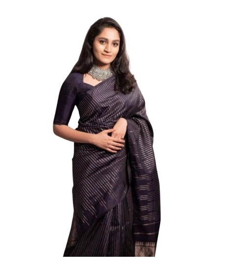 Women's Silk Printed Saree With Unstitched Blouse 5.5Mtr (Black)
