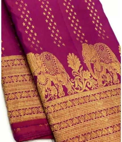 Women's Silk Printed Saree With Unstitched Blouse 5.5Mtr (Rani Pink)