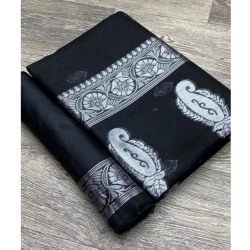 Women's Cotton  Printed Saree With Unstitched Blouse 5.5Mtr (Black)