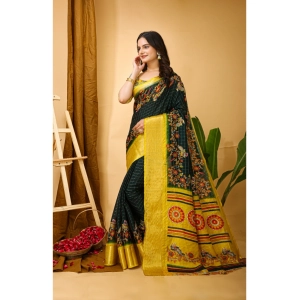 Generic Women's Soft Dola Cotton Kalamkari Printed Saree With Unstitched Blouse 5.5Mtr (Green)