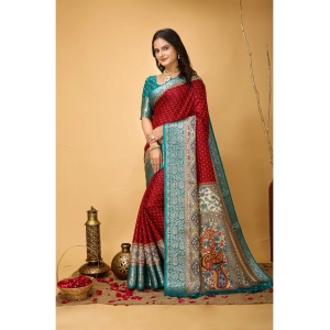 Generic Women's Soft Dola Cotton Kalamkari Printed Saree With Unstitched Blouse 5.5Mtr (Red)
