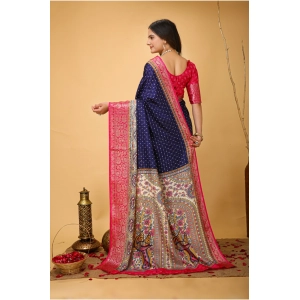 Generic Women's Soft Dola Cotton Kalamkari Printed Saree With Unstitched Blouse 5.5Mtr (Navy Blue)