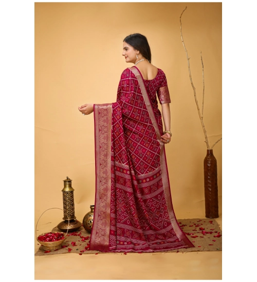 Women's Soft Dola Cotton Kalamkari Printed Saree With Unstitched Blouse 5.5Mtr (Red)