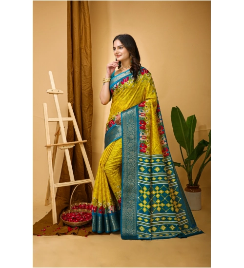 Women's Soft Dola Cotton Kalamkari Printed Saree With Unstitched Blouse 5.5Mtr (Yellow) Women's Soft Dola Cotton Kalamkari Printed Saree With Unstitched Blouse 5.5Mtr (Yellow)