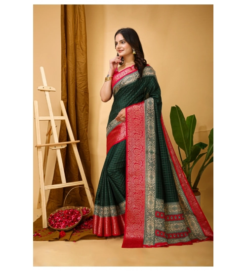 Women's Soft Dola Cotton Kalamkari Printed Saree With Unstitched Blouse 5.5Mtr (B.Green)