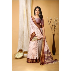 Generic Women's Soft Cotton Silk Printed Saree With Unstitched Blouse 5.5Mtr (Maroon)