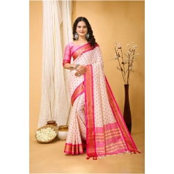 Women's Soft Cotton Silk Printed Saree With Unstitched Blouse 5.5Mtr (Pink)