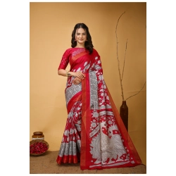 Women's Soft Handloom Cotton Kalamkari Printed Saree With Unstitched Blouse 5.5Mtr (Pink)