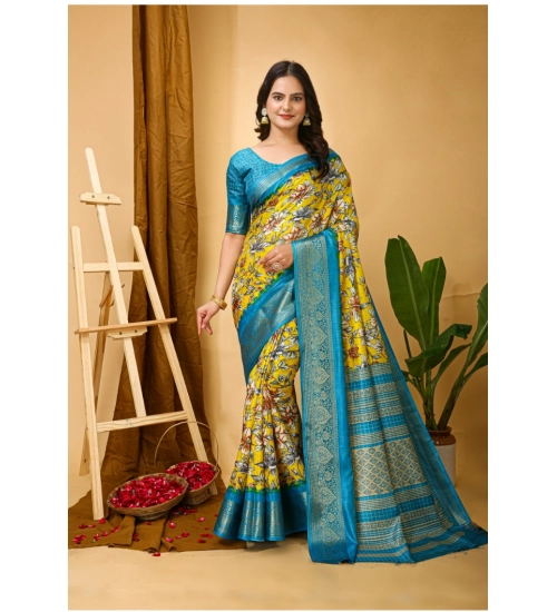 Women's Soft Dola Cotton Kalamkari Printed Saree With Unstitched Blouse 5.5Mtr (Yellow) Women's Soft Dola Cotton Kalamkari Printed Saree With Unstitched Blouse 5.5Mtr (Yellow)