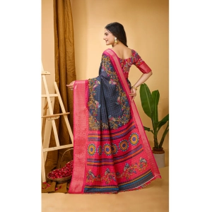 Generic Women's Soft Dola Cotton Kalamkari Printed Saree With Unstitched Blouse 5.5Mtr (Grey)