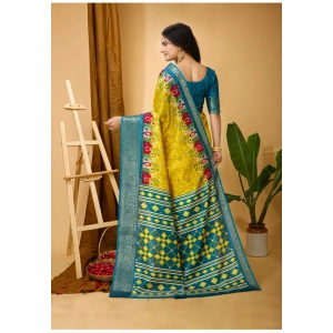 Generic Women's Soft Dola Cotton Kalamkari Printed Saree With Unstitched Blouse 5.5Mtr (Yellow)