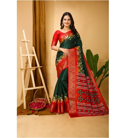 Women's Soft Dola Cotton Kalamkari Printed Saree With Unstitched Blouse 5.5Mtr (Green)