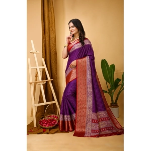 Generic Women's Soft Dola Cotton Kalamkari Printed Saree With Unstitched Blouse 5.5Mtr (Purple)