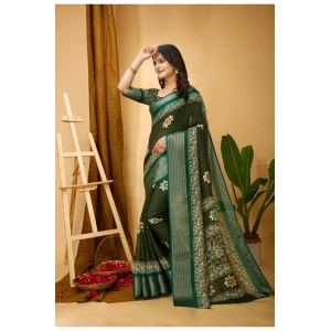 Generic Women's Soft Blooming Marshmallow Fabric Kalamkari Printed Saree With Unstitched Blouse 5.5Mtr (Green)