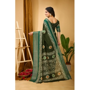Generic Women's Soft Blooming Marshmallow Fabric Kalamkari Printed Saree With Unstitched Blouse 5.5Mtr (Green)