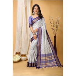 Women's Soft Cotton Silk Printed Saree With Unstitched Blouse 5.5Mtr (Purple)