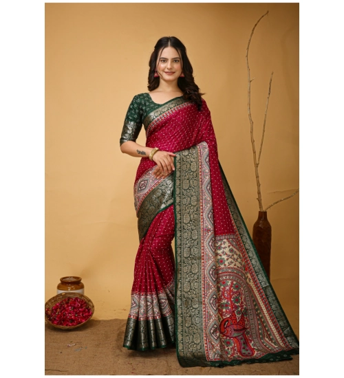 Women's Soft Dola Cotton Kalamkari Printed Saree With Unstitched Blouse 5.5Mtr (Maroon)