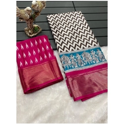 Women's Soft Dola Cotton Kalamkari Printed Saree With Unstitched Blouse 5.5Mtr (Pink)