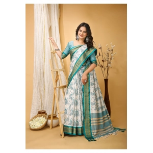 Generic Women's Soft Cotton Silk Printed Saree With Unstitched Blouse 5.5Mtr (Turquoise)