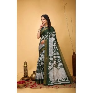 Generic Women's Soft Handloom Cotton Kalamkari Printed Saree With Unstitched Blouse 5.5Mtr (Green)