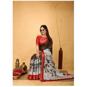 Generic Women's Soft Handloom Cotton Kalamkari Printed Saree With Unstitched Blouse 5.5Mtr (Brown)