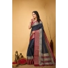 Women's Soft Dola Cotton Kalamkari Printed Saree With Unstitched Blouse 5.5Mtr (Grey)