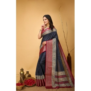 Generic Women's Soft Dola Cotton Kalamkari Printed Saree With Unstitched Blouse 5.5Mtr (Grey)