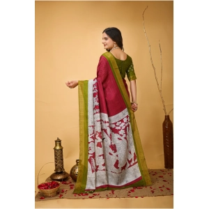 Generic Women's Soft Handloom Cotton Kalamkari Printed Saree With Unstitched Blouse 5.5Mtr (Maroon)
