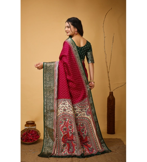 Women's Soft Dola Cotton Kalamkari Printed Saree With Unstitched Blouse 5.5Mtr (Maroon)