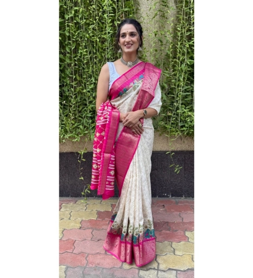 Women's Soft Dola Cotton Kalamkari Printed Saree With Unstitched Blouse 5.5Mtr (White) Women's Soft Dola Cotton Kalamkari Printed Saree With Unstitched Blouse 5.5Mtr (White)