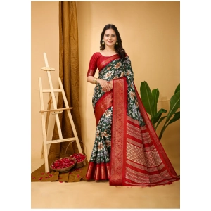 Generic Women's Soft Dola Cotton Kalamkari Printed Saree With Unstitched Blouse 5.5Mtr (Green)