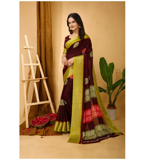 Women's Soft Blooming Marshmallow Fabric Kalamkari Printed Saree With Unstitched Blouse 5.5Mtr (Maroon)