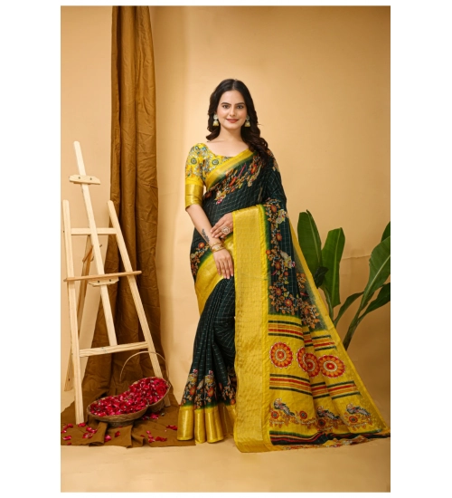 Women's Soft Dola Cotton Kalamkari Printed Saree With Unstitched Blouse 5.5Mtr (Green) Women's Soft Dola Cotton Kalamkari Printed Saree With Unstitched Blouse 5.5Mtr (Green)