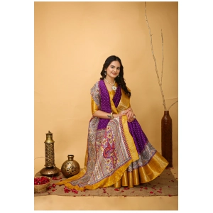 Generic Women's Soft Dola Cotton Kalamkari Printed Saree With Unstitched Blouse 5.5Mtr (Purple)