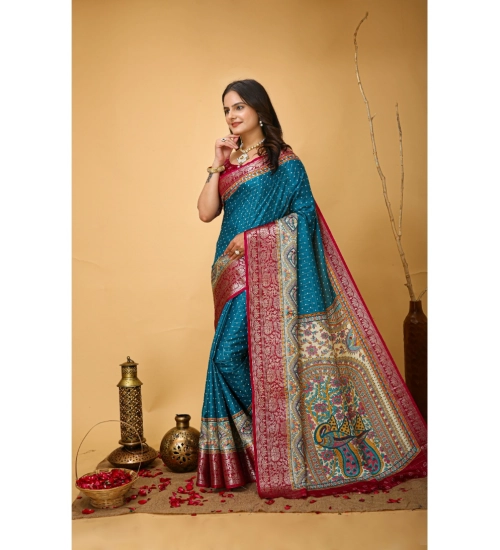 Women's Soft Dola Cotton Kalamkari Printed Saree With Unstitched Blouse 5.5Mtr (Sky Blue) Women's Soft Dola Cotton Kalamkari Printed Saree With Unstitched Blouse 5.5Mtr (Sky Blue)