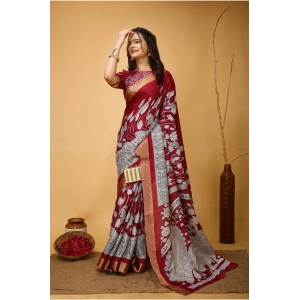 Generic Women's Soft Handloom Cotton Kalamkari Printed Saree With Unstitched Blouse 5.5Mtr (Maroon)