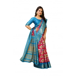 Women's Soft Dola Cotton Kalamkari Printed Saree With Unstitched Blouse 5.5Mtr (Pink)