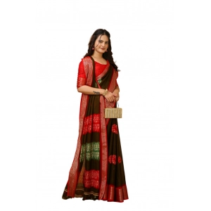 Generic Women's Soft Blooming Marshmallow Fabric Kalamkari Printed Saree With Unstitched Blouse 5.5Mtr (Mehendi)