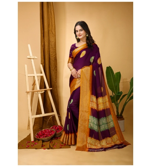 Women's Soft Blooming Marshmallow Fabric Kalamkari Printed Saree With Unstitched Blouse 5.5Mtr (Wine)