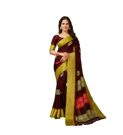 Women's Soft Blooming Marshmallow Fabric Kalamkari Printed Saree With Unstitched Blouse 5.5Mtr (Maroon)